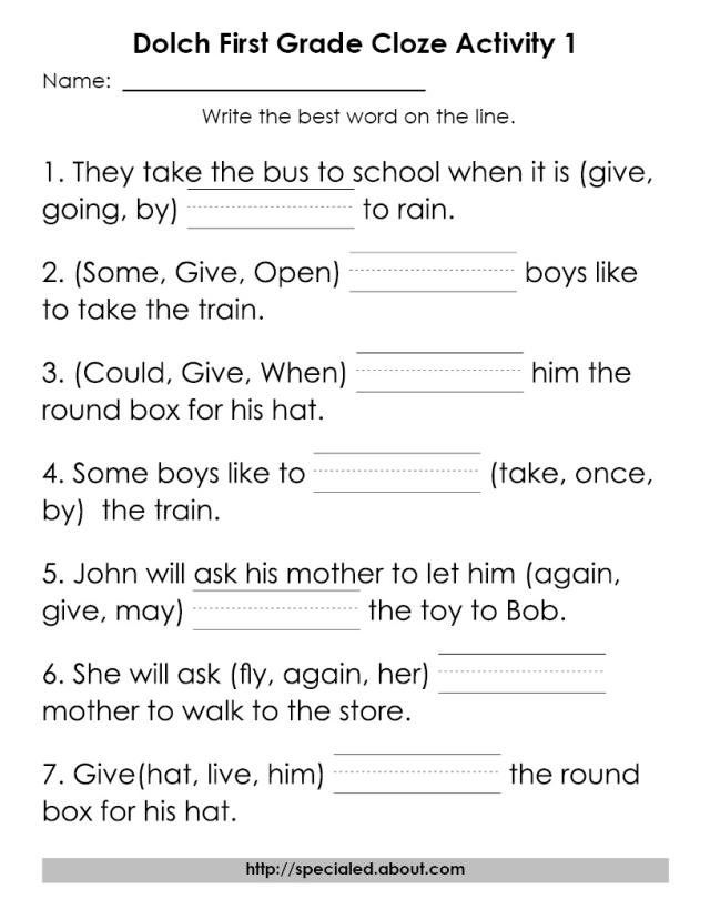 First Grade Printable Reading Worksheets