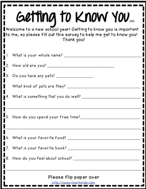 Get to Know You Questions for First Day of School