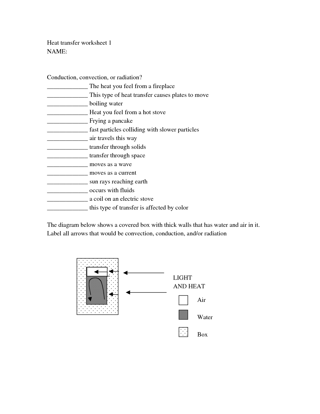 Heat Energy Transfer Worksheet