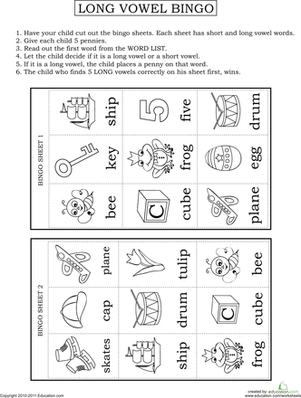 Kindergarten Long Vowel Worksheet Printable