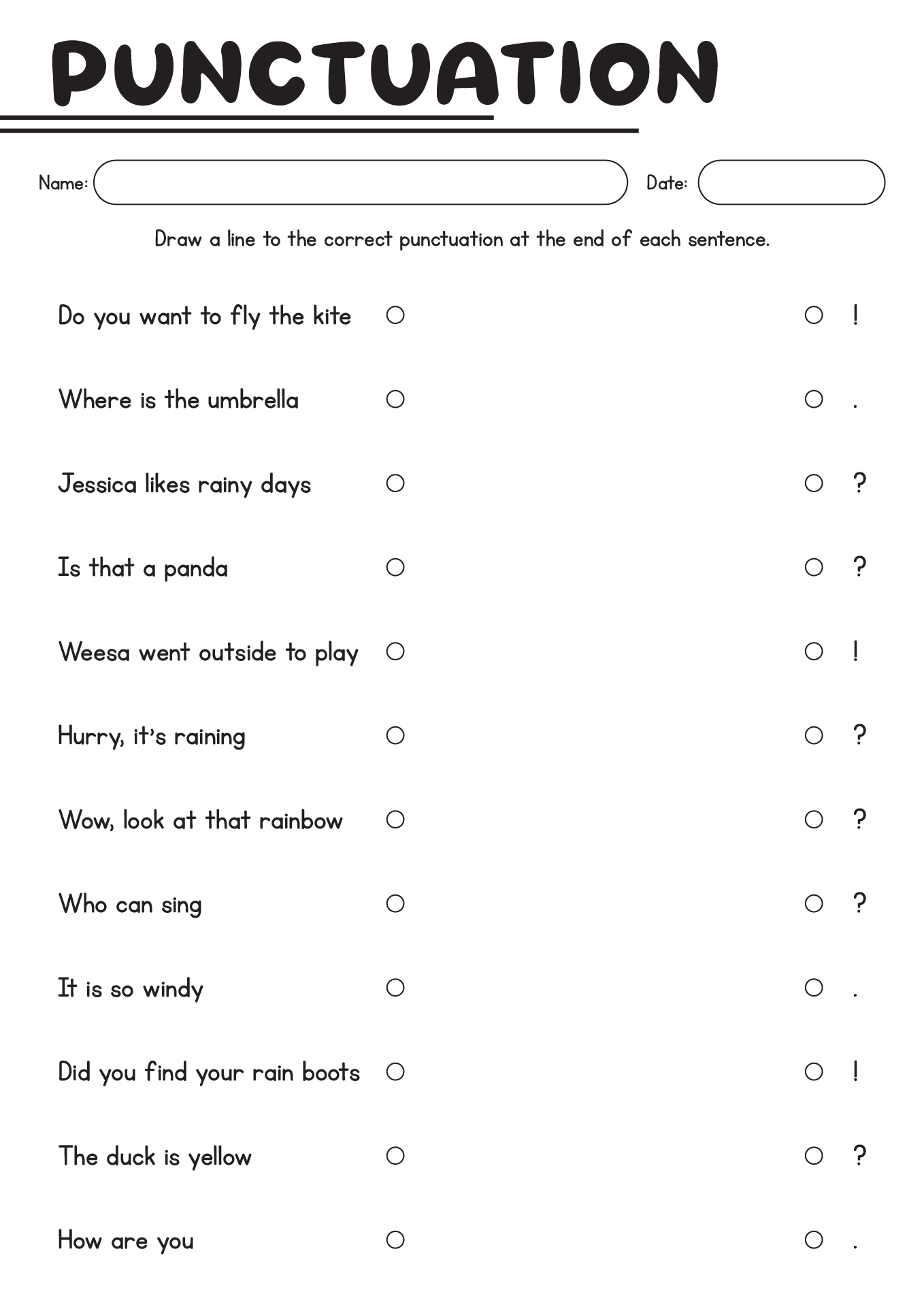 Punctuation Worksheets for Kids