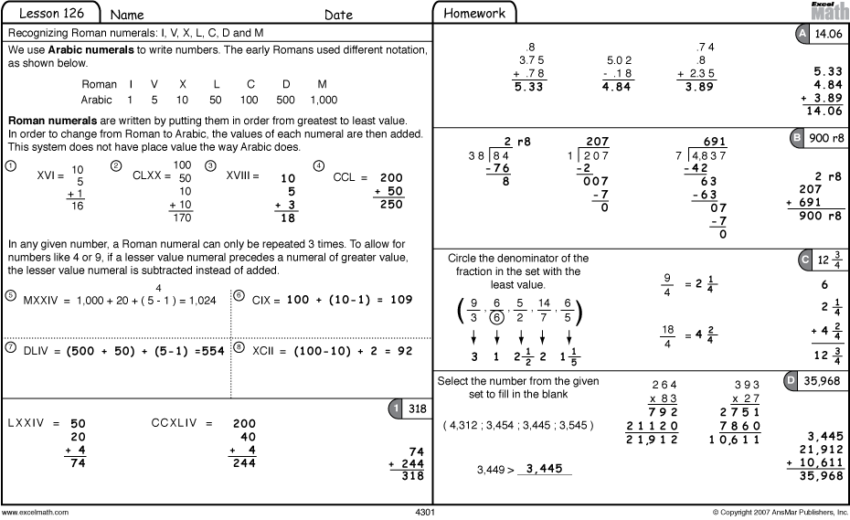 Super Bowl Roman Numerals Worksheets