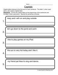 Capitalization Worksheets 2nd Grade