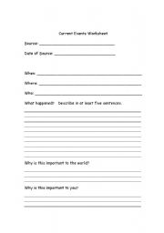 Current Events Worksheet Template