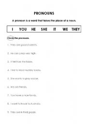 First Grade Pronoun Worksheet