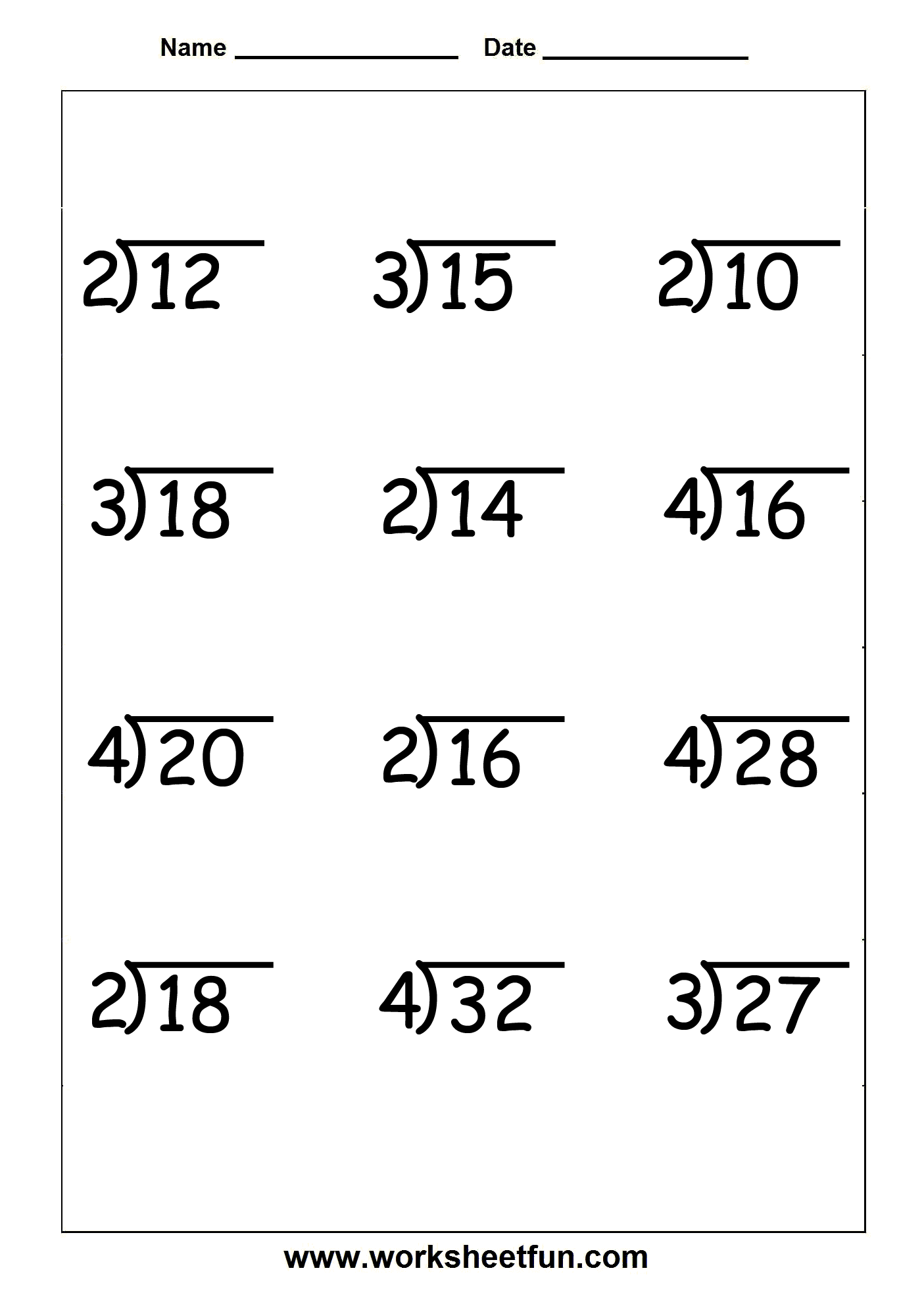 Free Printable Division Worksheets