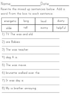 Free Sentence Structure Worksheets