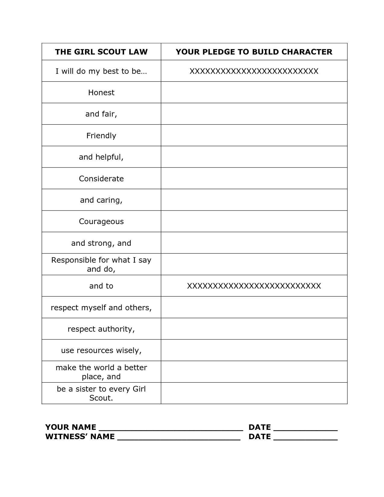 Girl Scout Law Printable