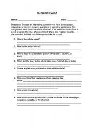 High School Current Events Worksheets