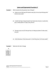 Linear and Exponential Functions Worksheet