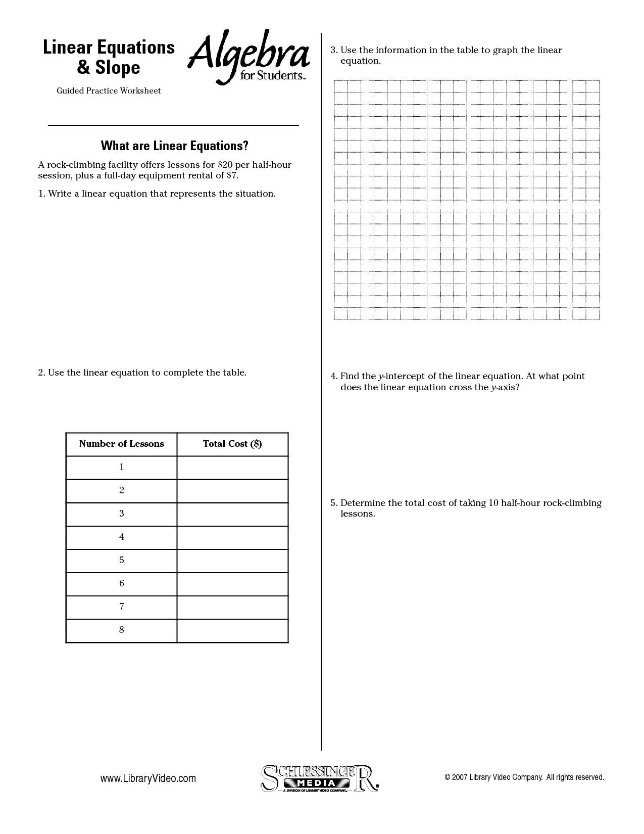 Linear Equations From Tables Worksheet