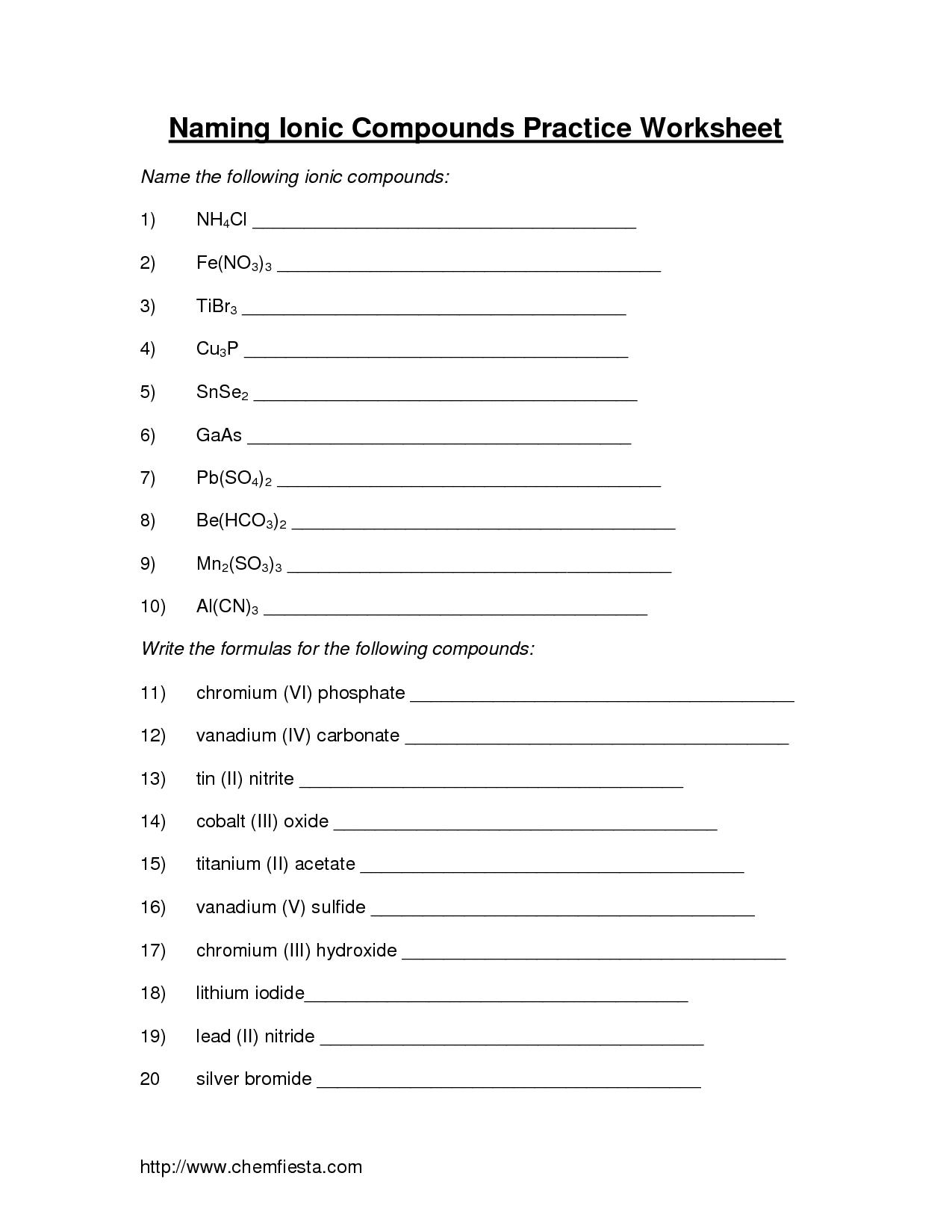 Naming Ionic Compounds Worksheet Answers