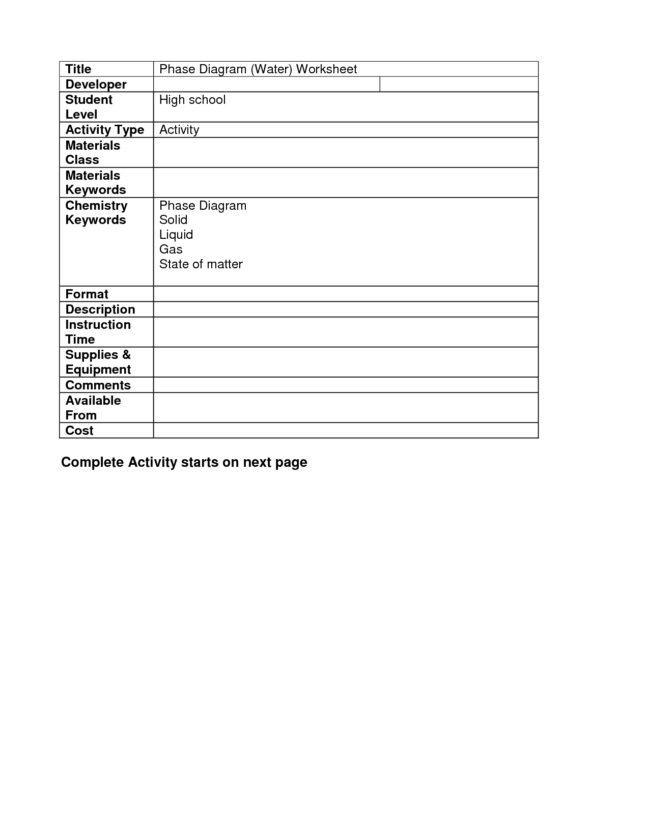 Phase Diagram Worksheet