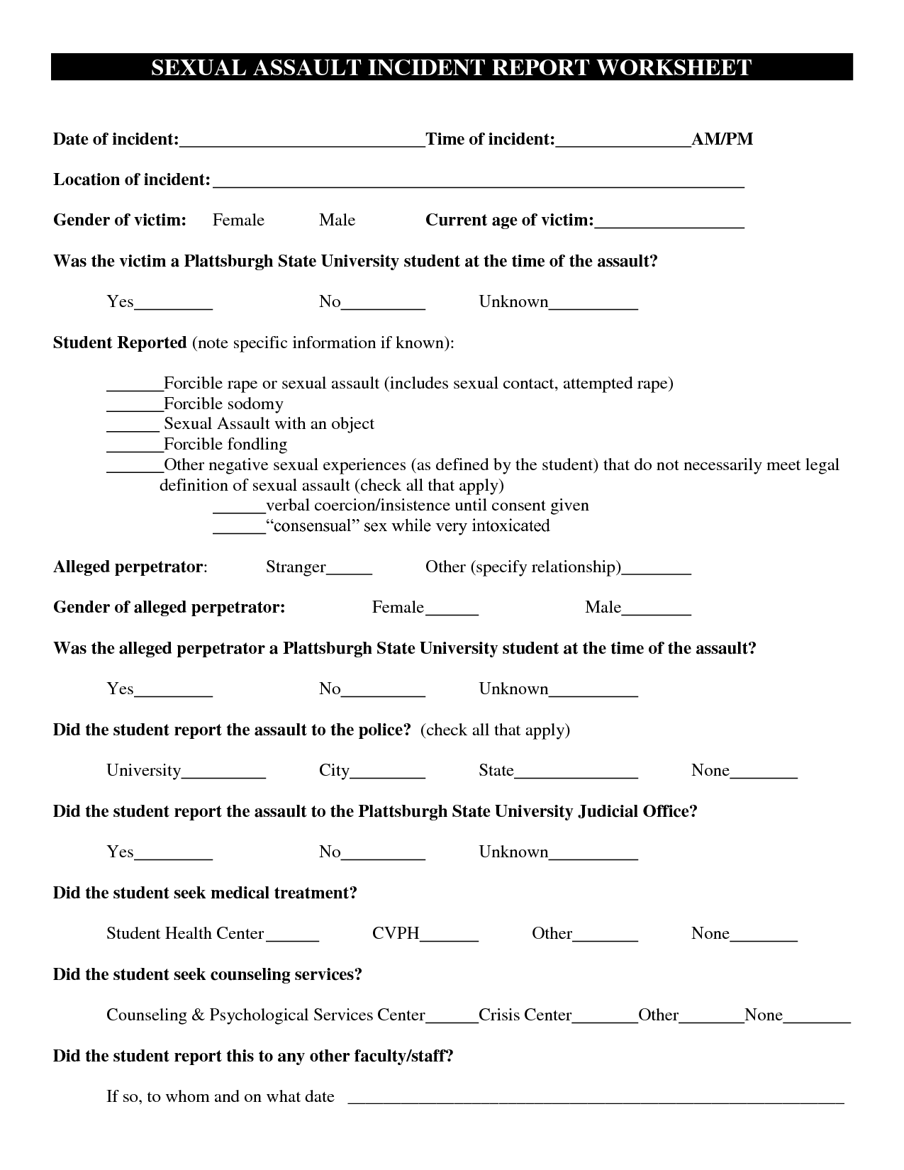 Police Report Worksheet