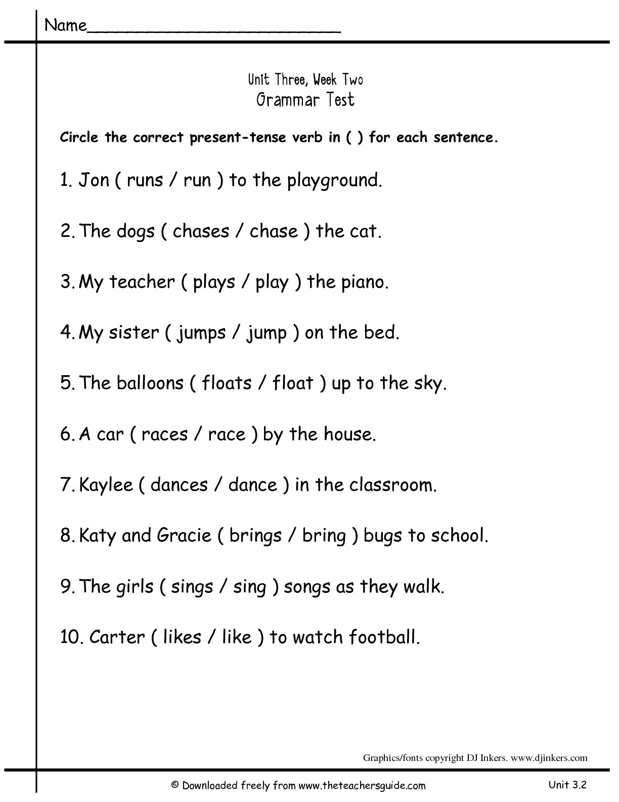 Present Tense Verb Worksheets 2nd Grade