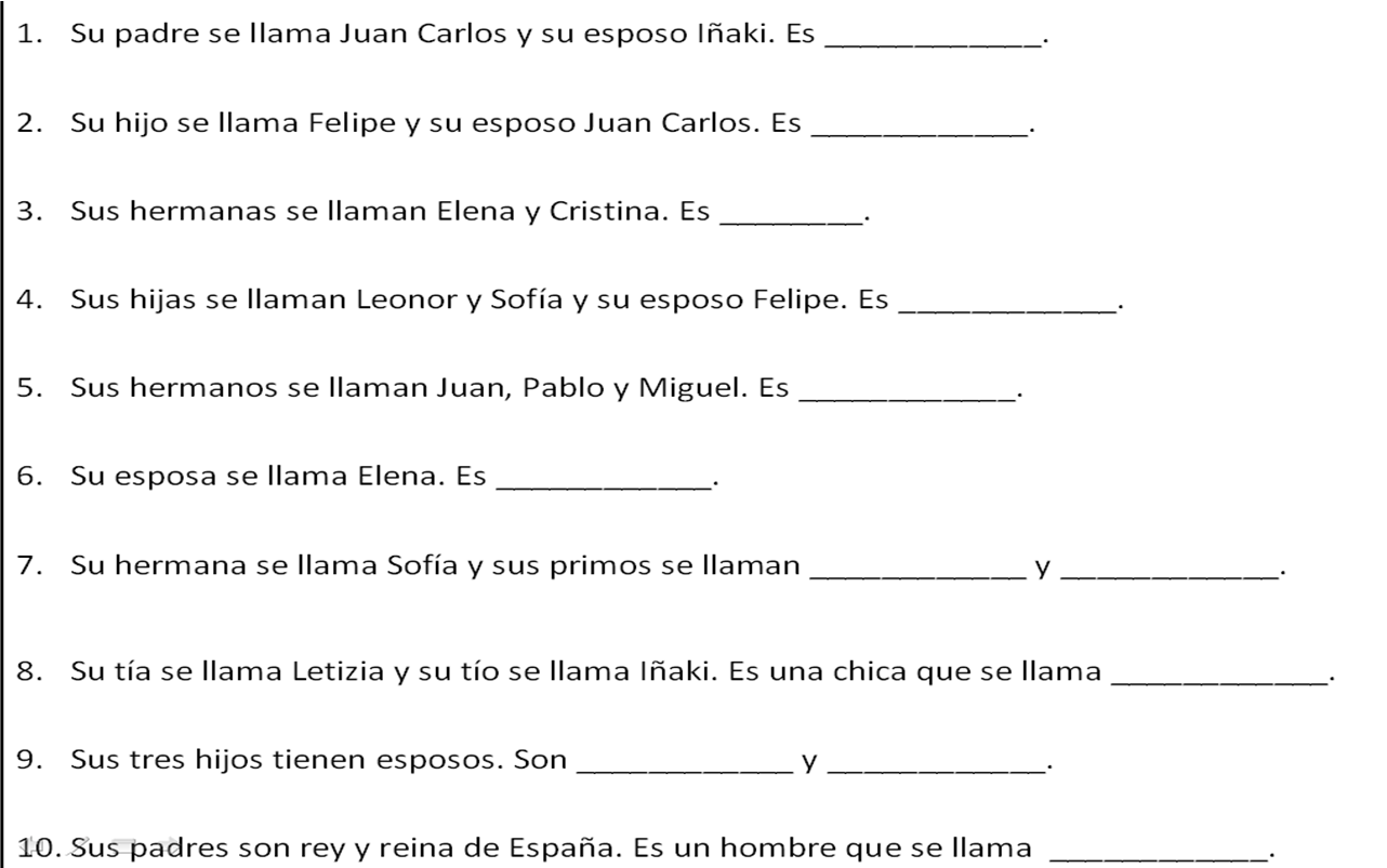 Spanish Family Tree Worksheet