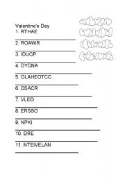 Unscramble Valentine Words Worksheet