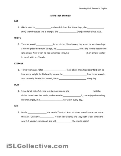 Verb Tense Worksheet