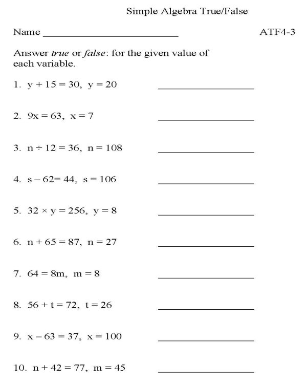 10th Grade Algebra Practice Worksheets