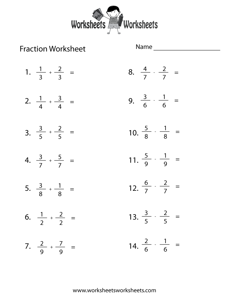 5th Grade Printable Fraction Worksheets