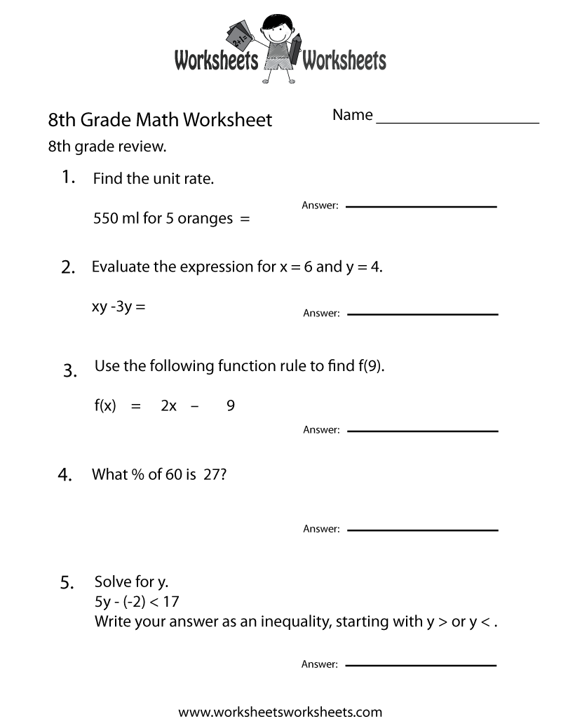 8th Grade Math Worksheets Printable