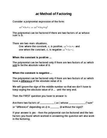 AC Method Factoring Polynomials