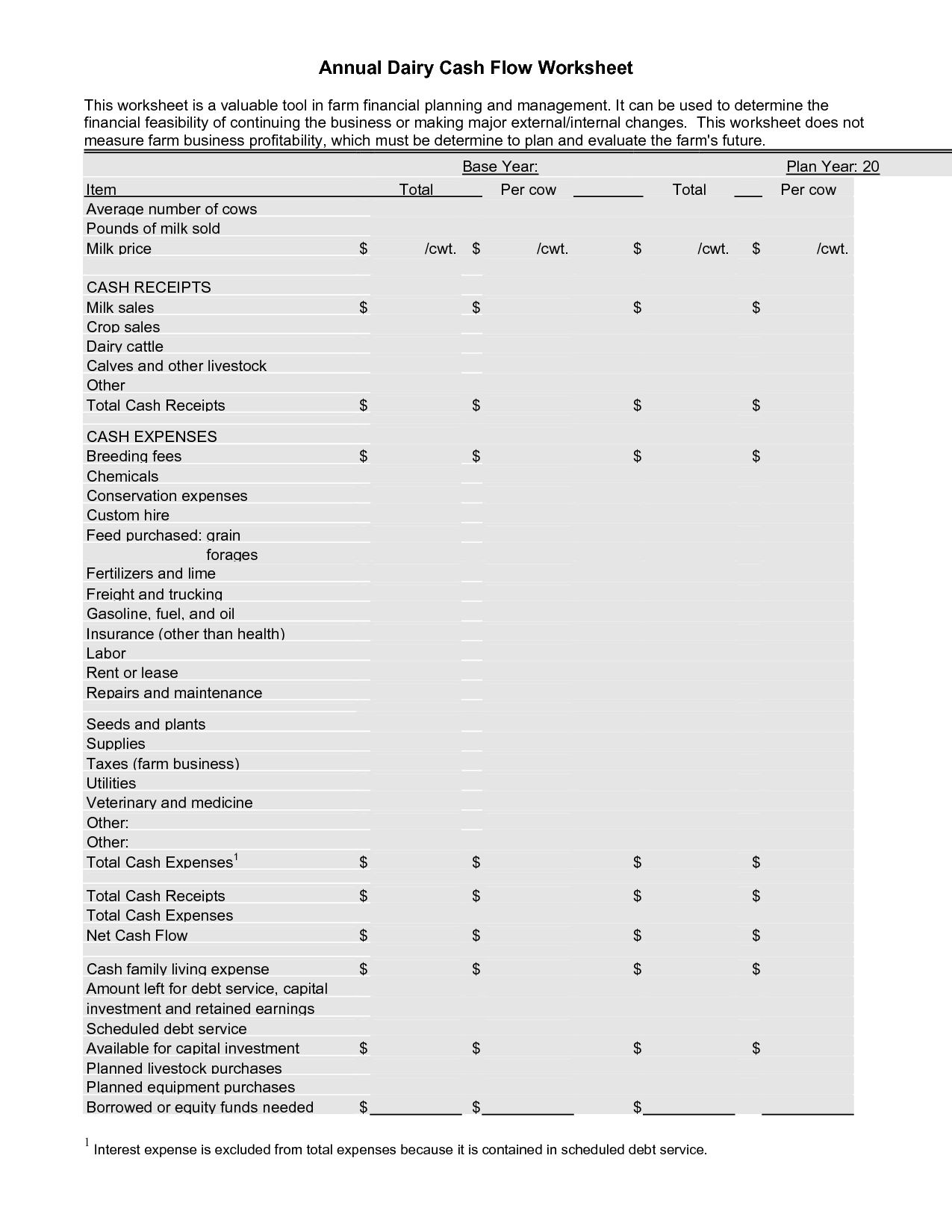 Cash Flow Worksheet Template