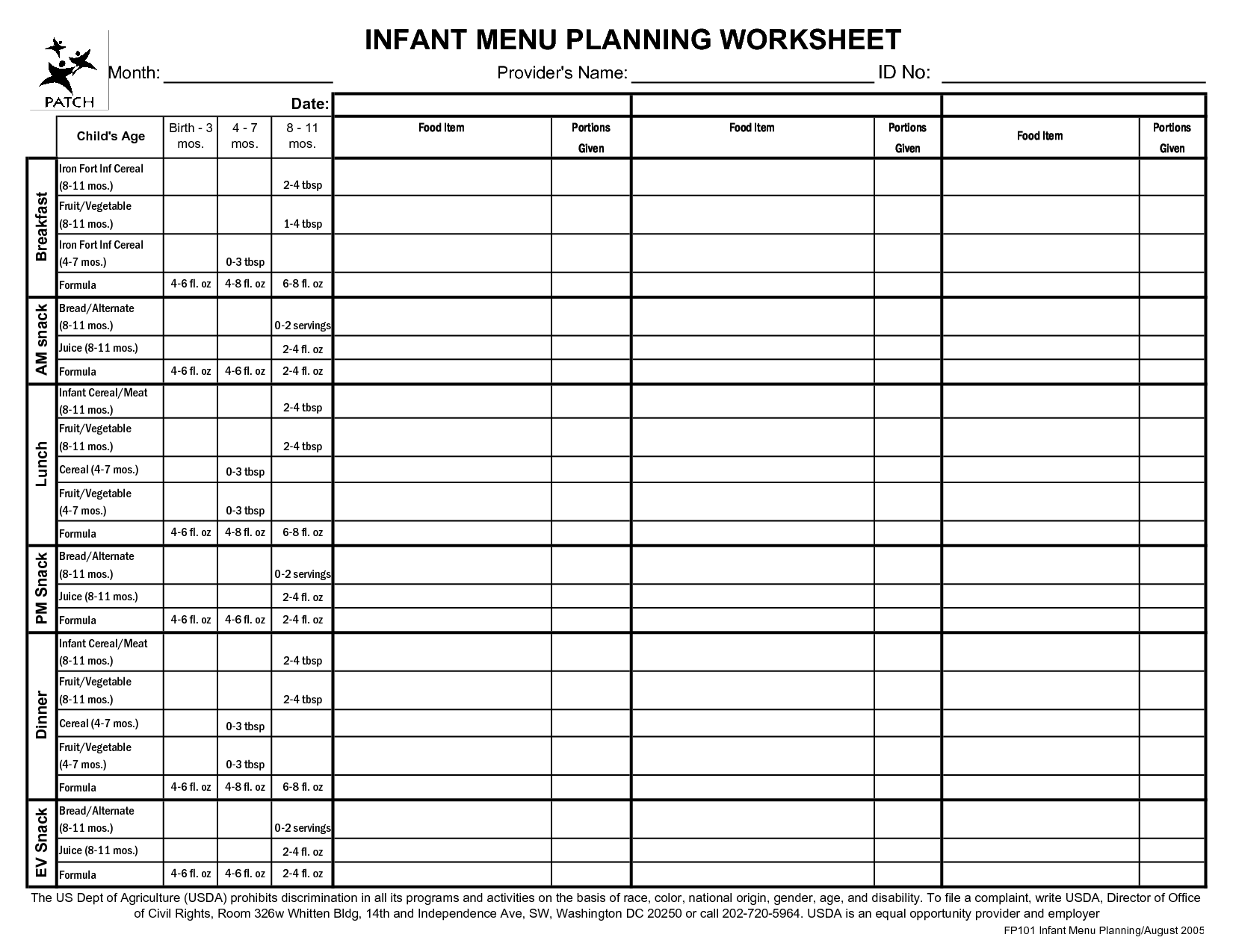 Diabetes Meal-Planning Worksheet