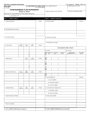 Farm Business Plan Balance Sheet Worksheet