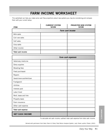 Farm Income and Expense Worksheet