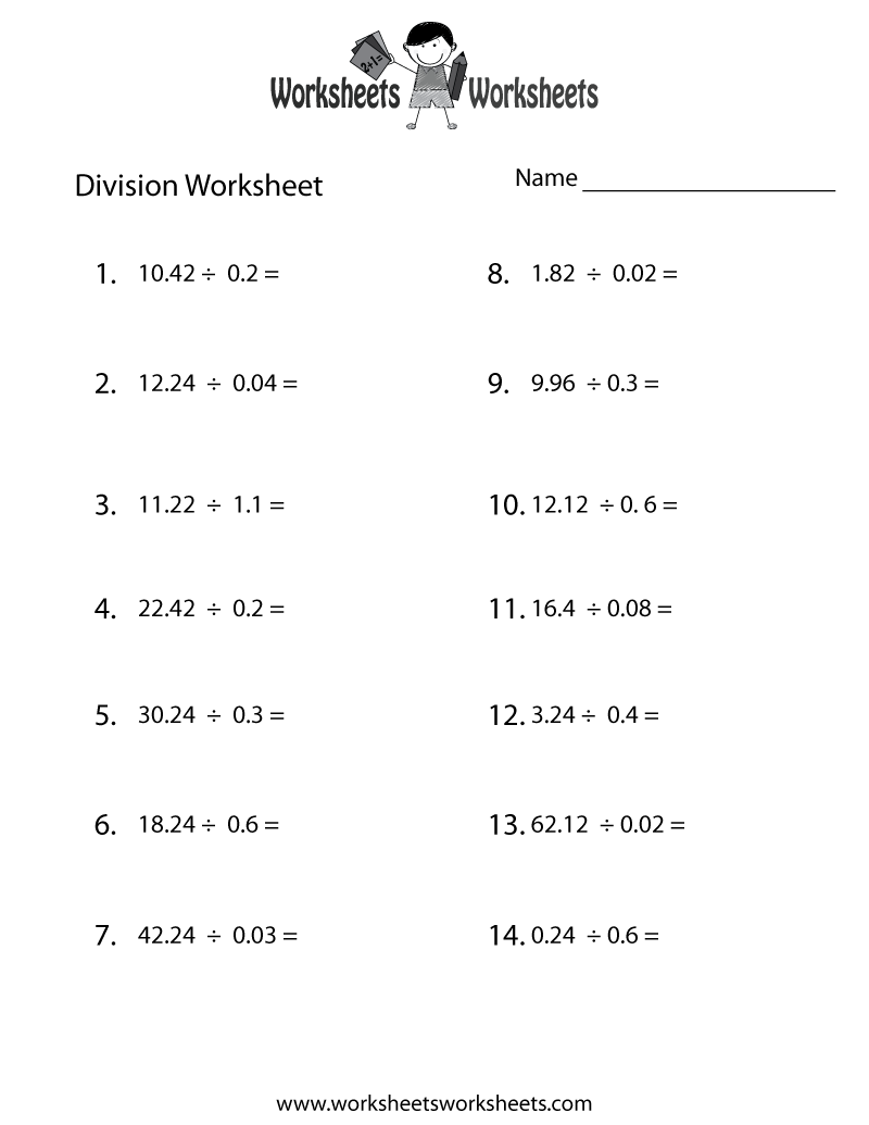 Free Printable Decimal Division Worksheets