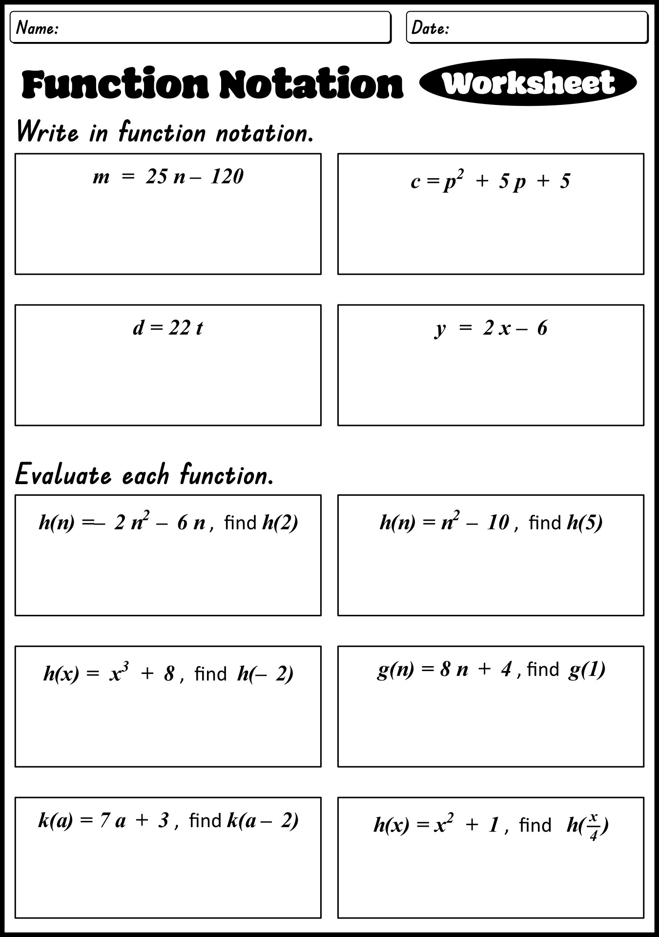 15 Function Notation Algebra Worksheets Worksheeto