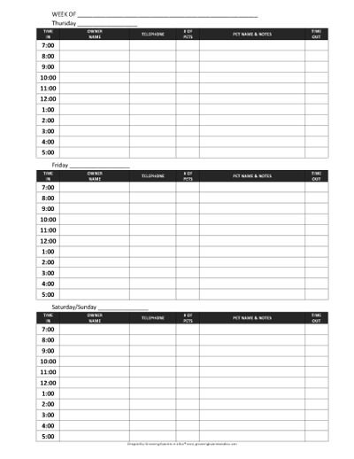 Grooming Appointment Book Template