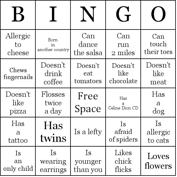 Ice Breaker People Bingo Cards