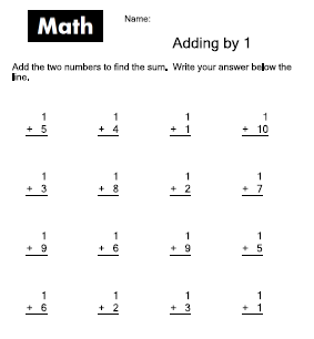 Math Addition Worksheets Adding 1