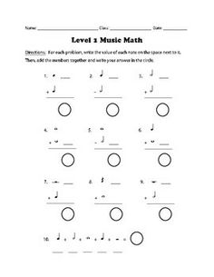 Music Note Value Math Worksheets