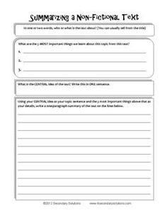 Non Fiction Summary Worksheet