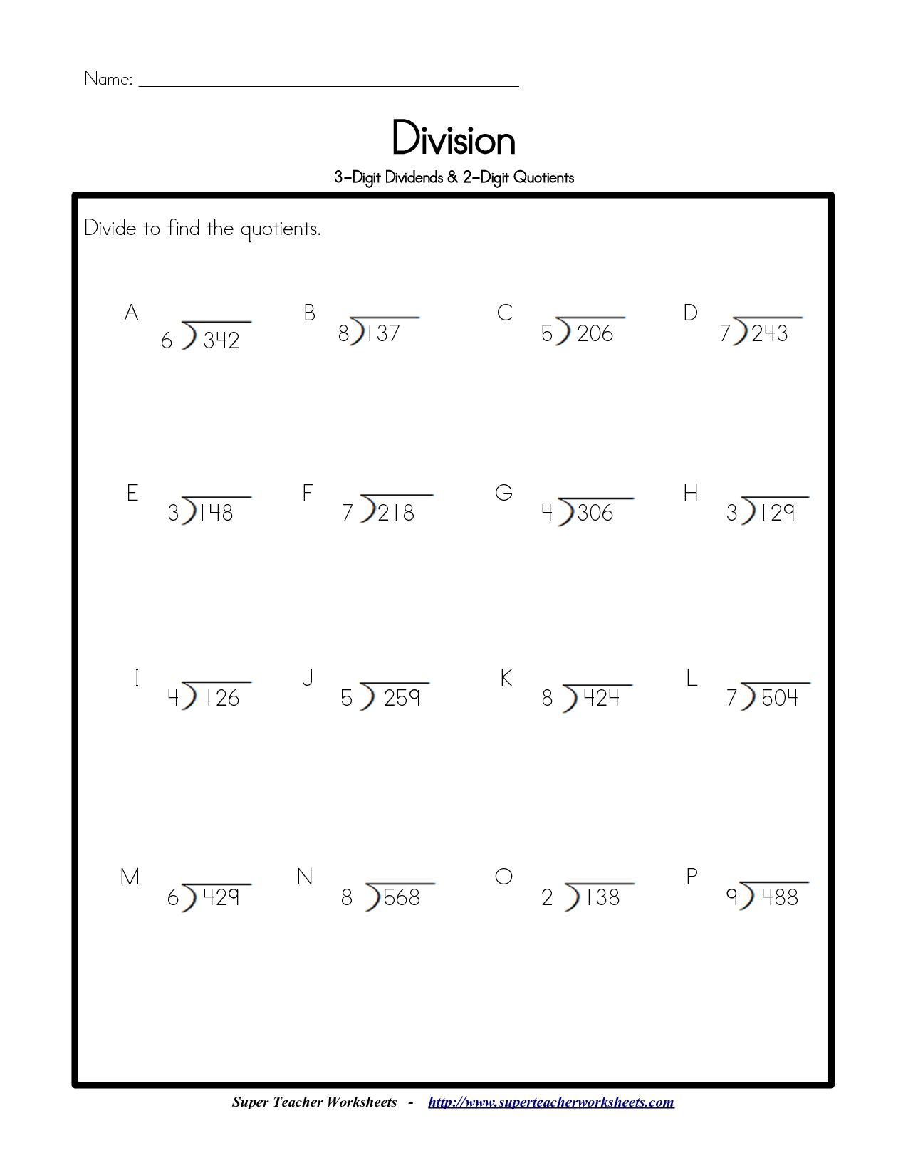 Printable Long Division Worksheets 4th Grade