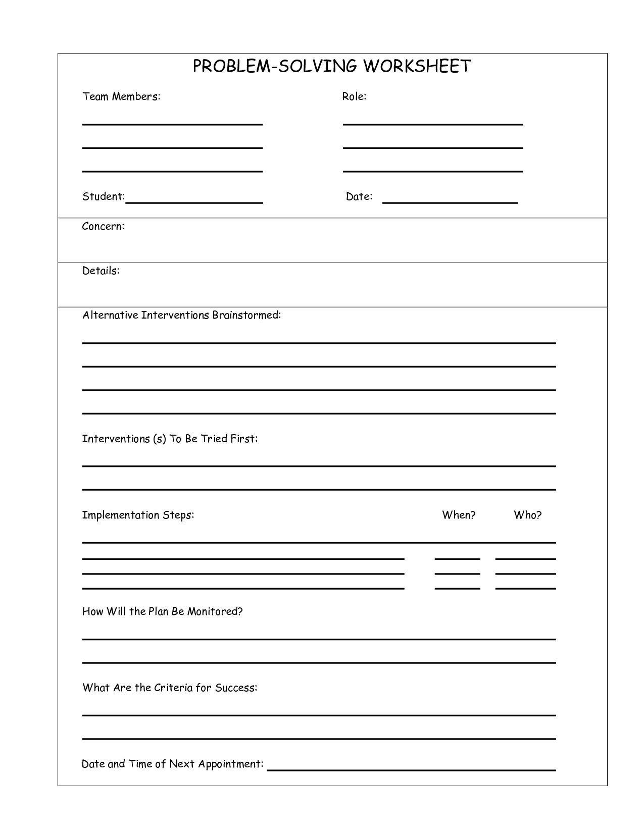 Problem Solving Worksheets