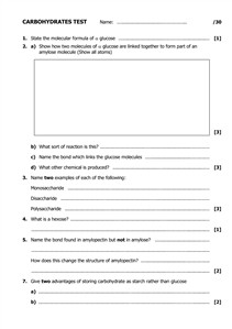 Biology Carbohydrates Worksheet