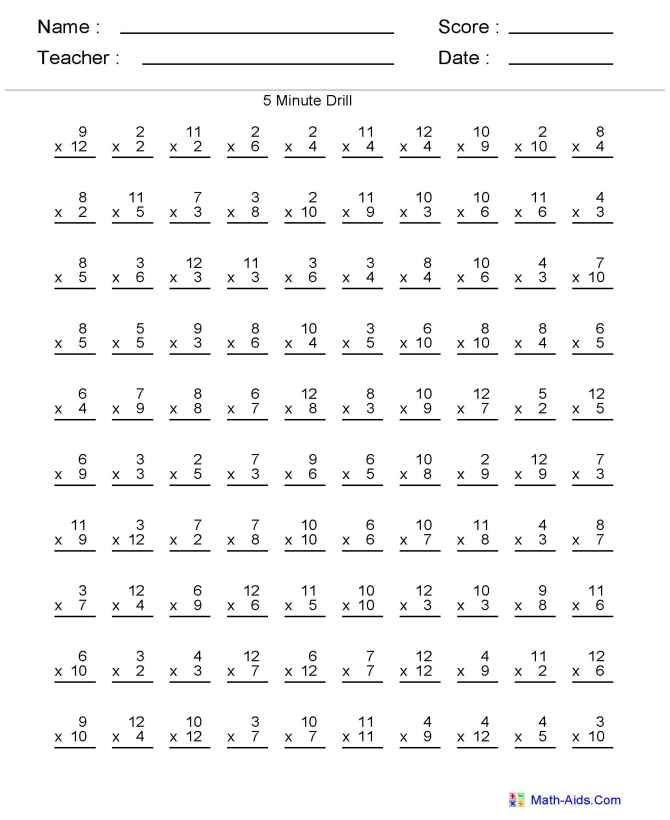 Math Drills Multiplication Worksheets Printable