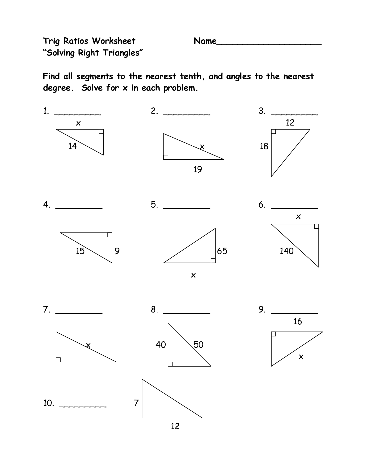 Trig Ratios Worksheet Math 4 Answers