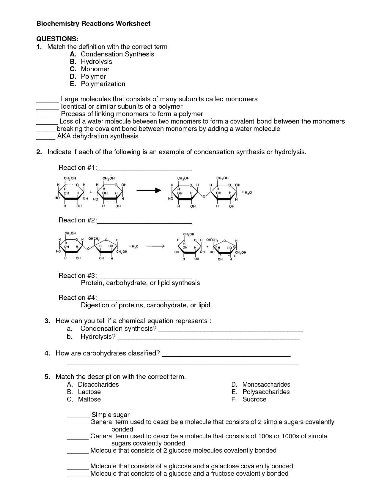 Synthesis Reaction Worksheet