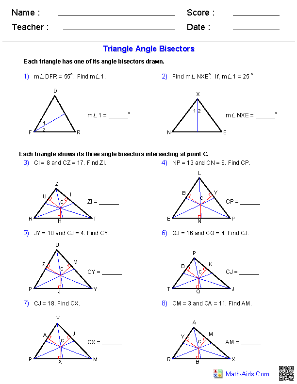 Triangle Angle Bisector Theorem Worksheet