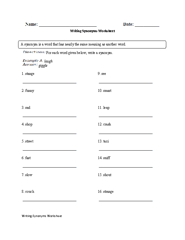 1st Grade Synonyms Worksheet