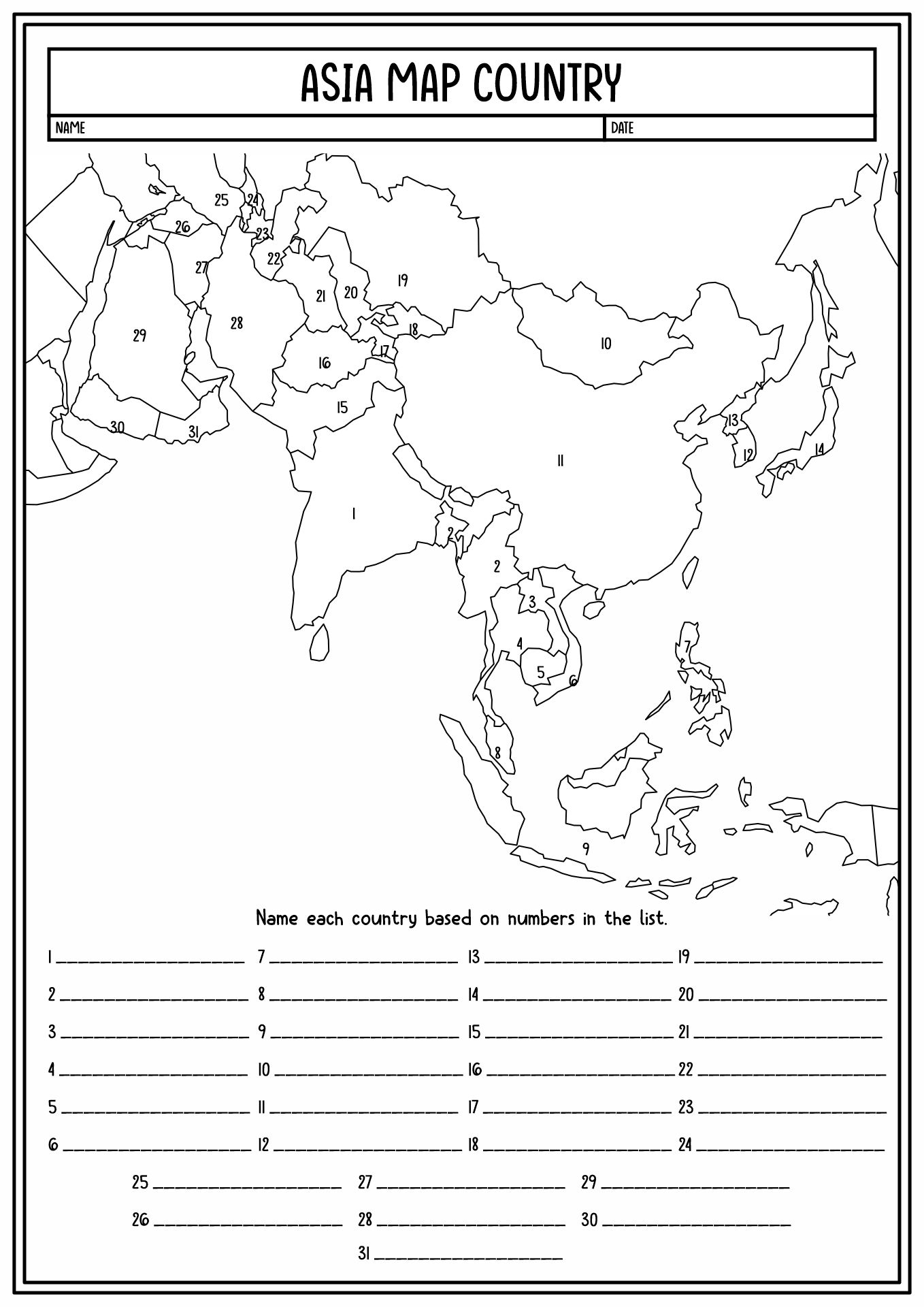 Asia Blank Map Worksheets Printable Free Pdf At Worksheeto Com