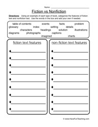 Fiction and Nonfiction Worksheets