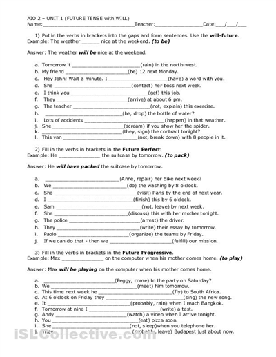 Future Tense Practice Worksheets