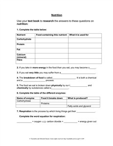 Health and Nutrition Worksheets