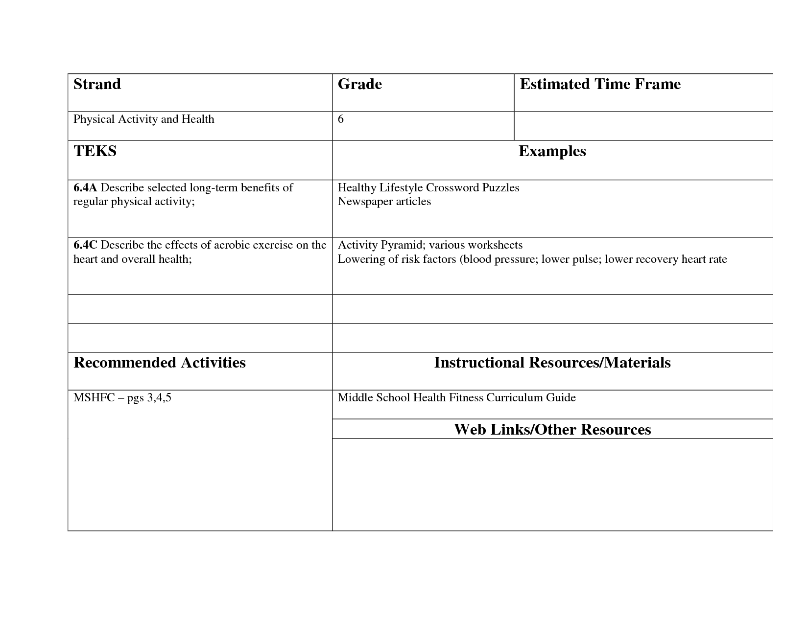 Physical Fitness Activity Worksheet